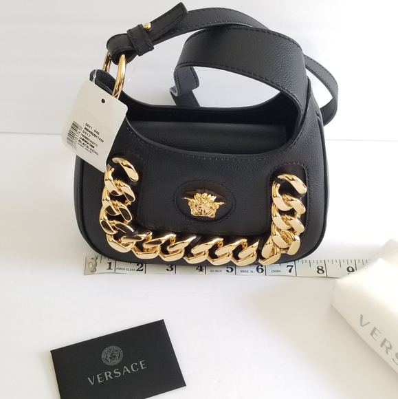 Versace La Medusa Chain Leather Hobo Bag Black - Picture 10 of 11